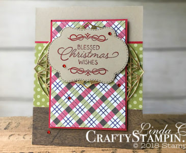 Stamp It Group 2018 Christmas in July Blog Hop | Stampin Up Demonstrator Linda Cullen | Crafty Stampin’ | Purchase your Stampin’ Up Supplies | Night in Bethlehem Stamp Set | Time for Tea Stamp Set | Under the Mistletoe Designer Series Paper | Stitched Seasons Framelits Dies | Beautiful Layers Thinlits Dies | Red Rhinestones Basic Jewels