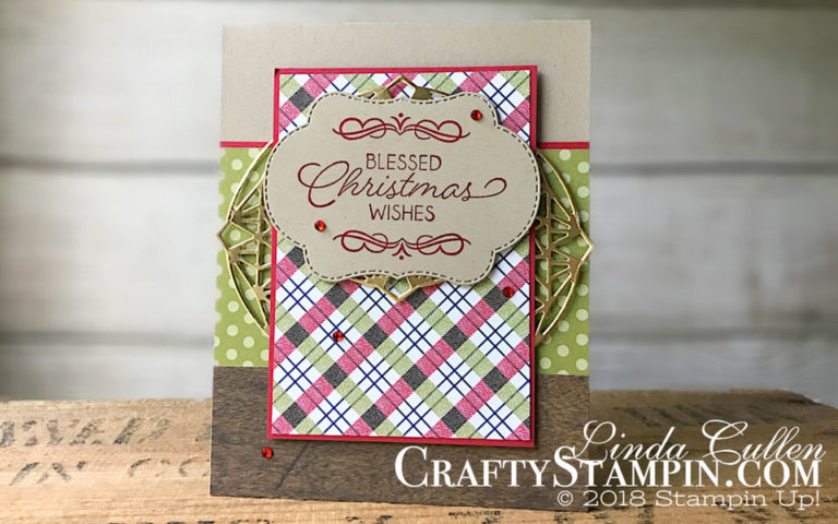 Stamp It Group 2018 Christmas in July Blog Hop | Stampin Up Demonstrator Linda Cullen | Crafty Stampin’ | Purchase your Stampin’ Up Supplies | Night in Bethlehem Stamp Set | Time for Tea Stamp Set | Under the Mistletoe Designer Series Paper | Stitched Seasons Framelits Dies | Beautiful Layers Thinlits Dies | Red Rhinestones Basic Jewels