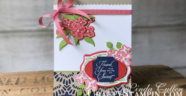 Crazy Crafters Blog Hop w/ Special Guest.....Me!!!! | Stampin Up Demonstrator Linda Cullen | Crafty Stampin’ | Purchase your Stampin’ Up Supplies | Floral Frames Stamp Set | Treat Time Stamp Set | Delicate Lace Edgelits Dies | Stitched Shapes Framelits Dies | Foliage Frame Framelits Dies | Decorative Ribbon Border Punch | Darling Label Punch | Poppy Parade 1/4 Mini Striped Ribbon