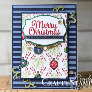 Coffee & Crafts Class: Snowflake Sentiments with Under the Mistletoe | Stampin Up Demonstrator Linda Cullen | Crafty Stampin’ | Purchase your Stampin’ Up Supplies | Snowflake Sentiments Stamp Set | Under the Mistletoe Designer Series Paper | Stitched Season Framelits | Foliage Frame Framelits | Beautiful Layers Framelits