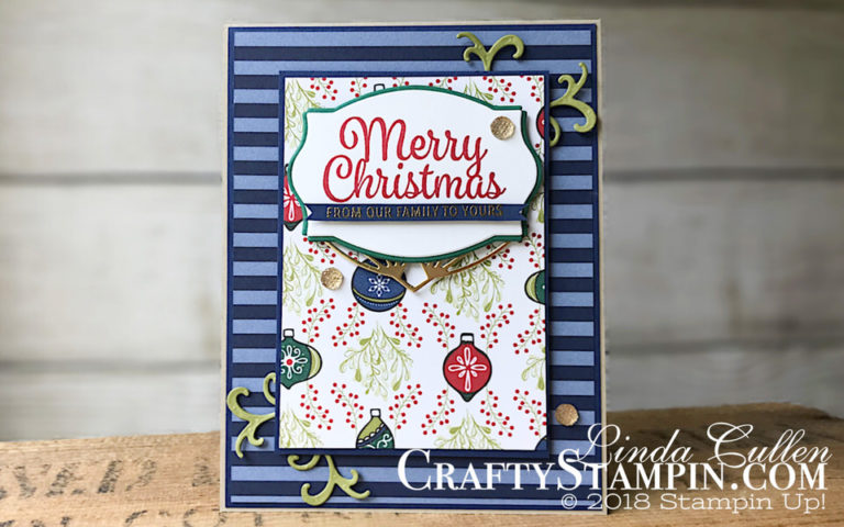 Coffee & Crafts Class: Snowflake Sentiments with Under the Mistletoe | Stampin Up Demonstrator Linda Cullen | Crafty Stampin’ | Purchase your Stampin’ Up Supplies | Snowflake Sentiments Stamp Set | Under the Mistletoe Designer Series Paper | Stitched Season Framelits | Foliage Frame Framelits | Beautiful Layers Framelits