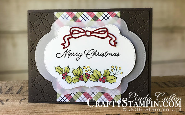 Coffee & Crafts Class: Blended Seasons Christmas | Stampin Up Demonstrator Linda Cullen | Crafty Stampin’ | Purchase your Stampin’ Up Supplies | Blended Seasons Stamp Set | Under the Mistletoe Designer Series Paper | Stitched Seasons Framelits | Vellum Cardstock | Stampin Blends