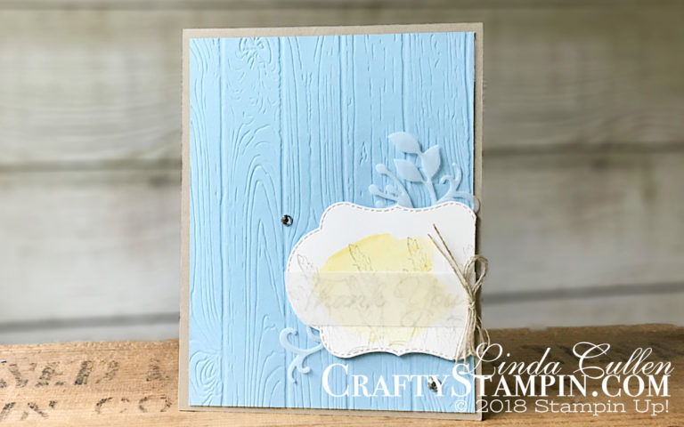 Blended Seasons Fall Thank You | Stampin Up Demonstrator Linda Cullen | Crafty Stampin’ | Purchase your Stampin’ Up Supplies | Blended Seasons Stamp Set | Stitched Seasons Framelits Dies | Pinewood Planks Embossing Folder | Linen Thread