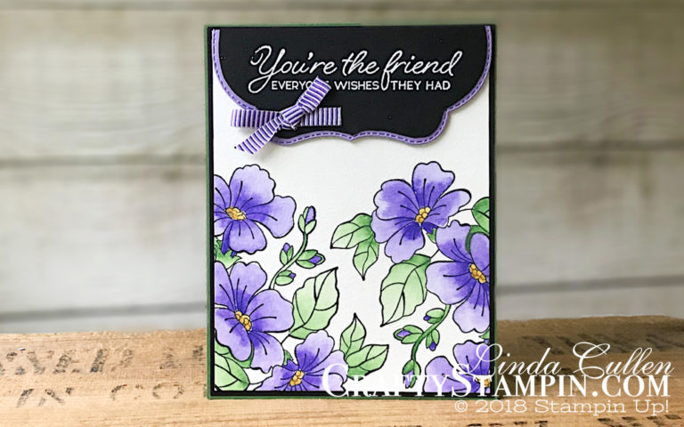 Blended Seasons Purple Watercolor Flowers | Stampin Up Demonstrator Linda Cullen | Crafty Stampin’ | Purchase your Stampin’ Up Supplies | Blended Seasons Stamp Set | Stitched Seasons Framelits | Aqua Painter |