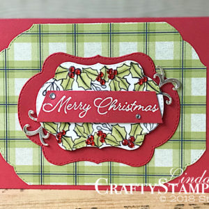 Blended Seasons Real Red Merry Christmas | Stampin Up Demonstrator Linda Cullen | Crafty Stampin’ | Purchase your Stampin’ Up Supplies | Blended Seasons Stamp Set | Stitched Seasons Framelits Dies | Under the Mistletoe Designer Series Paper | Champagne Foil | Red Rhinestone Basic Jewels | Wink of Stella Glitter Brush