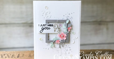 Blended Seasons Miss You | Stampin Up Demonstrator Linda Cullen | Crafty Stampin’ | Purchase your Stampin’ Up Supplies | Blended Seasons Stamp Set | Stitched Seasons Framelits | Stitched Shapes Framelits | Stitched Labels Framelits | Timeless Textures Stamp Set