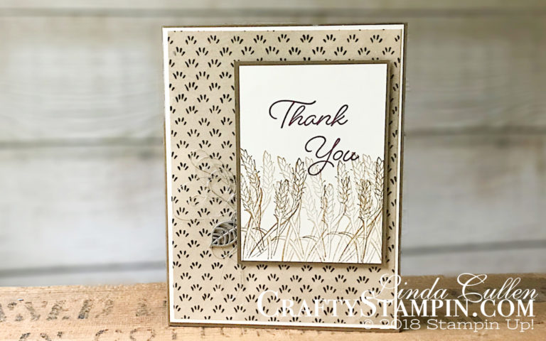 Blended Seasons Fall Harvest | Stampin Up Demonstrator Linda Cullen | Crafty Stampin’ | Purchase your Stampin’ Up Supplies | Blended Seasons Stamp Set | Stitched Seasons Framelits Dies | Silver Metallic Thread | Leaves Trinkets