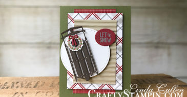 Coffee & Crafts Class: Alpine Adventure - Holiday Catalog Preview | Stampin Up Demonstrator Linda Cullen | Crafty Stampin’ | Purchase your Stampin’ Up Supplies | Alpine Adventure Stamp Set | Festive Farmhouse Designer Series Paper | Stitched Shape Framelits | Alpine Sports Thinlits | Corrugated Dynamic Textured Impressions Embossing Folder