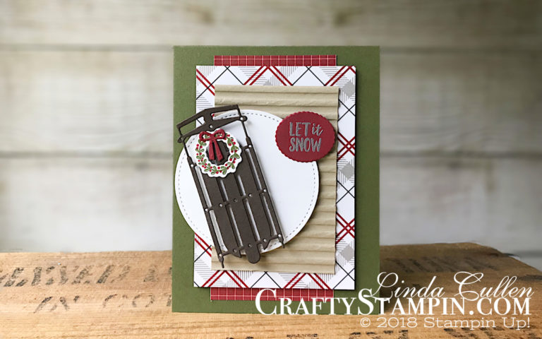 Coffee & Crafts Class: Alpine Adventure - Holiday Catalog Preview | Stampin Up Demonstrator Linda Cullen | Crafty Stampin’ | Purchase your Stampin’ Up Supplies | Alpine Adventure Stamp Set | Festive Farmhouse Designer Series Paper | Stitched Shape Framelits | Alpine Sports Thinlits | Corrugated Dynamic Textured Impressions Embossing Folder