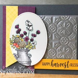 Coffee & Crafts Class: Country Home with Tin Tile | Stampin Up Demonstrator Linda Cullen | Crafty Stampin’ | Purchase your Stampin’ Up Supplies | Country Home Stamp Set | Country Lane Designer Series Paper | Galvanized Metallic Paper | Tin Tile Dynamic Embossing folder | Triple Banner Punch | Stampin Blends