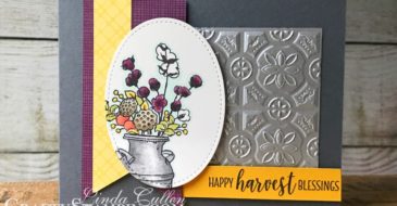 Coffee & Crafts Class: Country Home with Tin Tile | Stampin Up Demonstrator Linda Cullen | Crafty Stampin’ | Purchase your Stampin’ Up Supplies | Country Home Stamp Set | Country Lane Designer Series Paper | Galvanized Metallic Paper | Tin Tile Dynamic Embossing folder | Triple Banner Punch | Stampin Blends