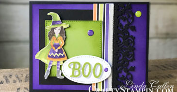 Stamp It Group 2018 Halloween Blog Hop | Stampin Up Demonstrator Linda Cullen | Crafty Stampin’ | Purchase your Stampin’ Up Supplies | Warm Hearted Stamp Set | Stitched Shapes Framelits | Delicate Lace Edgelits | Glitter Enamel | Toil & Trouble Designer Series Paper |