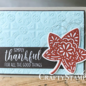Stamp It Group 2018 Fall Theme Blog Hop | Stampin Up Demonstrator Linda Cullen | Crafty Stampin’ | Purchase your Stampin’ Up Supplies | Country Home Stamp Set | Detailed Leaves Thinlits Dies | Tin Tile Dynamic Impressions Embossing Folder | Copper Metallic Thread