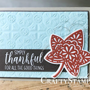 Stamp It Group 2018 Fall Theme Blog Hop | Stampin Up Demonstrator Linda Cullen | Crafty Stampin’ | Purchase your Stampin’ Up Supplies | Country Home Stamp Set | Detailed Leaves Thinlits Dies | Tin Tile Dynamic Impressions Embossing Folder | Copper Metallic Thread