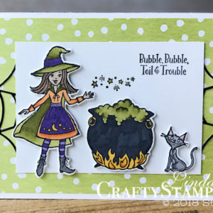 Cauldron Bubble - Toil & Trouble | Stampin Up Demonstrator Linda Cullen | Crafty Stampin’ | Purchase your Stampin’ Up Supplies | Cauldron Bubble Stamp Set | Toil & Trouble Designer Series Paper | Cauldron Framelits Dies | Black Foil Sheets | Stampin Blends | Wink of Stella