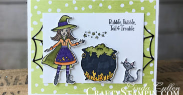 Cauldron Bubble - Toil & Trouble | Stampin Up Demonstrator Linda Cullen | Crafty Stampin’ | Purchase your Stampin’ Up Supplies | Cauldron Bubble Stamp Set | Toil & Trouble Designer Series Paper | Cauldron Framelits Dies | Black Foil Sheets | Stampin Blends | Wink of Stella