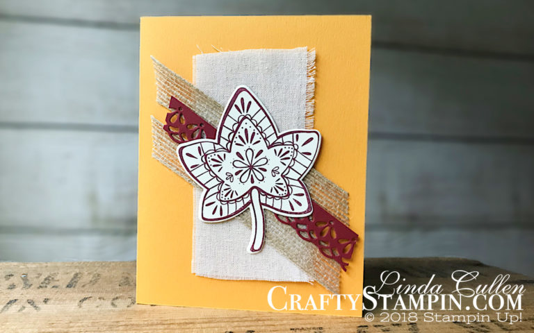 Falling for Leaves | Stampin Up Demonstrator Linda Cullen | Crafty Stampin’ | Purchase your Stampin’ Up Supplies | Falling For Leaves Stamp Set | Detailed Leaves Thinlits | 5/8 Burlap Ribbon | Santa’s Bags