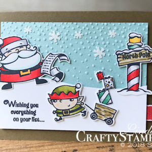 Coffee & Crafts Class: Signs of Santa | Stampin Up Demonstrator Linda Cullen | Crafty Stampin’ | Purchase your Stampin’ Up Supplies | Signs of Santa Stamp Set | Santa’s Signpost Framelits | In the Woods Framelits Die | Frost White Shimmer Paint | Santa’s Workshop Enamel Shapes