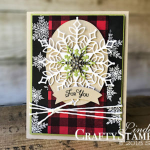 Coffee & Crafts Class: Snowflake Showcase | Stampin Up Demonstrator Linda Cullen | Crafty Stampin’ | Purchase your Stampin’ Up Supplies | Snow is Glistening Stamp Set | Buffalo Check Stamp Set | Snowfall Thinlits Dies | Subtle Textured Impressions Embossing Folder | White Velveteen Sheets | Festive Farmhouse Cotton Twine