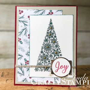 Snowflake Showcase - Joy | Stampin Up Demonstrator Linda Cullen | Crafty Stampin’ | Purchase your Stampin’ Up Supplies | Snow Is Glistening stamp set | Joyous Noel Specialty Designer Series | Champagne Foil | Metallic Pearls | Braided Linen Trim | Christmas Traditions Punch