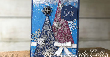 Snowflake Showcase - Silver Trees | Stampin Up Demonstrator Linda Cullen | Crafty Stampin’ | Purchase your Stampin’ Up Supplies | Snow Is Glistening stamp set | Christmas Traditions Punch Box | Snowflakes Trinkets