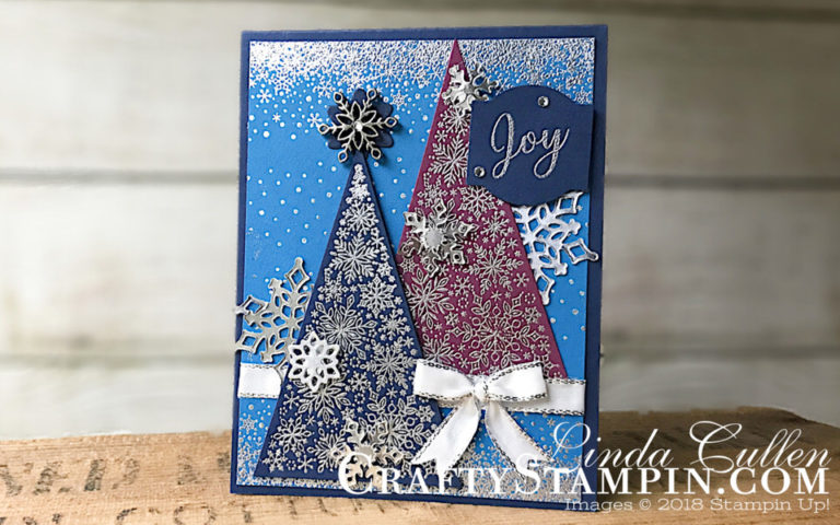 Snowflake Showcase - Silver Trees | Stampin Up Demonstrator Linda Cullen | Crafty Stampin’ | Purchase your Stampin’ Up Supplies | Snow Is Glistening stamp set | Christmas Traditions Punch Box | Snowflakes Trinkets