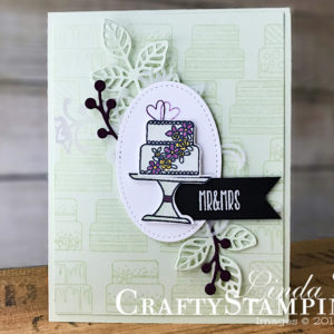 Coffee & Crafts Class: Piece of Cake Wedding | Stampin Up Demonstrator Linda Cullen | Crafty Stampin’ | Purchase your Stampin’ Up Supplies | Piece of Cake stamp set | Flourish Thinlits | Stitched Shapes | Cake Builder Punch