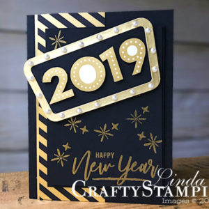 Stamp It Group 2019 New Years Blog Hop | Stampin Up Demonstrator Linda Cullen | Crafty Stampin’ | Purchase your Stampin’ Up Supplies | Warm Hearted Stamp Set | Thoughtful Banners stamp set | Broadway Lights Framelits | Gold Foil Sheets | Broadway Bound Specialty Designer Series Paper