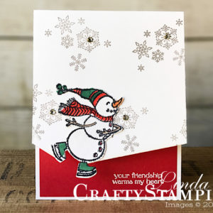 Spirited Snowmen Warms My Heart | Stampin Up Demonstrator Linda Cullen | Crafty Stampin’ | Purchase your Stampin’ Up Supplies | Spirited Snowman Stamp Set | Stampin’ Blends | Rhinestone Basic Jewels