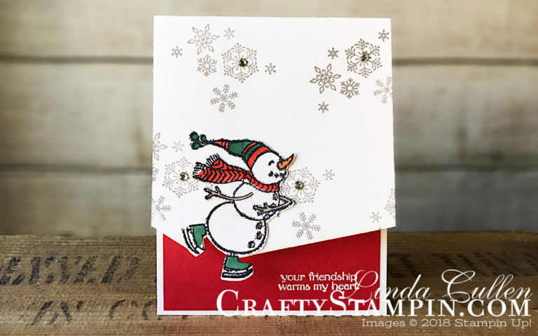 Spirited Snowmen Warms My Heart | Stampin Up Demonstrator Linda Cullen | Crafty Stampin’ | Purchase your Stampin’ Up Supplies | Spirited Snowman Stamp Set | Stampin’ Blends | Rhinestone Basic Jewels