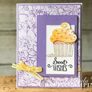 Hello Cupcake - Sweet Wishes | Stampin Up Demonstrator Linda Cullen | Crafty Stampin’ | Purchase your Stampin’ Up Supplies | Hello Cupcake Stamp Set | Botanical Butterfly Designer Series Paper | Organdy Ribbon Combo Pack | Rectangle Stitched Framelits Dies