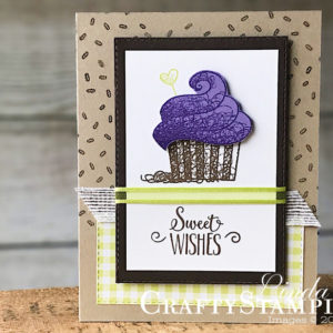 Hello Cupcake - Sweet | Stampin Up Demonstrator Linda Cullen | Crafty Stampin’ | Purchase your Stampin’ Up Supplies | Hello Cupcake Stamp Set | Gingham Gala Designer Series Paper | Rectangle Stitched Framelitls | Whisper White 5/8 Flax Ribbon