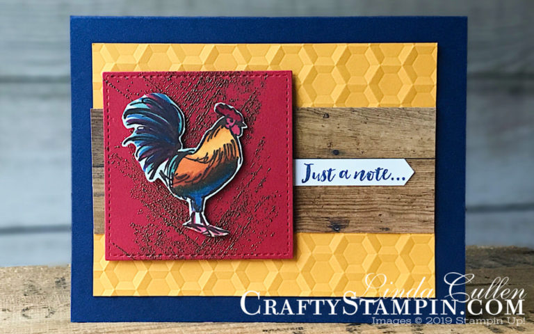 Coffee & Crafts Class: Home to Roost Note | Stampin Up Demonstrator Linda Cullen | Crafty Stampin’ | Purchase your Stampin’ Up Supplies | Home to Roost Stamp Set | Gallery Grunge Stamp Set | Wood Textures Designer Series Paper | Stitched Shape Framelits | Stampin Blends