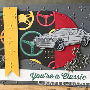 Coffee & Crafts Class: Geared Up Garage | Stampin Up Demonstrator Linda Cullen | Crafty Stampin’ | Purchase your Stampin’ Up Supplies | Geared Up Garage Stamp Set | Garage Gears Thinlits Dies | Stitched Shape Framelits | Sparkle Textured Impressions Folder | Classic Garage Designer Series Paper