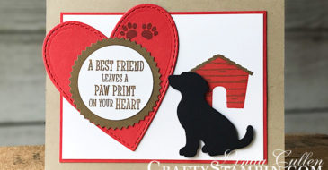 Happy Tails - Paw Prints on your Heart | Stampin Up Demonstrator Linda Cullen | Crafty Stampin’ | Purchase your Stampin’ Up Supplies | Happy Tails Stamp Set | Dog Builder Punch | Be Mine Stitched Framelits | Stamparatus | Starburst Punch
