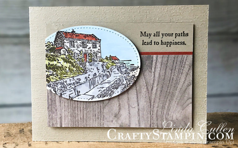 By The Bay Masculine card | Stampin Up Demonstrator Linda Cullen | Crafty Stampin’ | Purchase your Stampin’ Up Supplies | By The Bay Stamp Set | Wood Texture Designer Series Paper | Subtle Dynamic Textured Impressions Embossing Folder