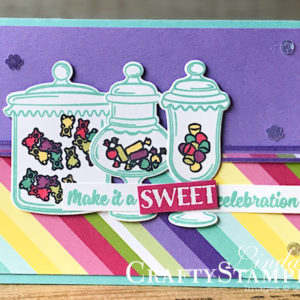 Sweetest Thing - Celebration | Stampin Up Demonstrator Linda Cullen | Crafty Stampin’ | Purchase your Stampin’ Up Supplies | Sweetest Thing Stamp Set | How Sweet It Is Designer Series Paper | Stampin’ Blends | Jar of Sweets Framelits | Organdy Ribbon Combo Pack | Gingham Gala Adhesive Backed Sequins