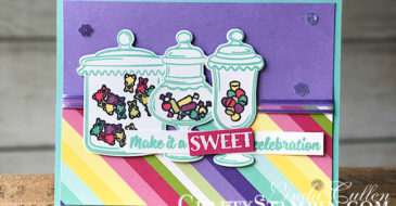 Sweetest Thing - Celebration | Stampin Up Demonstrator Linda Cullen | Crafty Stampin’ | Purchase your Stampin’ Up Supplies | Sweetest Thing Stamp Set | How Sweet It Is Designer Series Paper | Stampin’ Blends | Jar of Sweets Framelits | Organdy Ribbon Combo Pack | Gingham Gala Adhesive Backed Sequins
