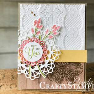 Coffee & Crafts Class: Dear Doily For You | Stampin Up Demonstrator Linda Cullen | Crafty Stampin’ | Purchase your Stampin’ Up Supplies | Dear Doily Stamp Set | Doily Builder Thinlits | Lace Dynamic Textured Impressions Embossing Folder | Wood Texture Designer Series Paper | Metallic Pearls
