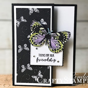 Home To Roost Friendship Butterfly | Stampin Up Demonstrator Linda Cullen | Crafty Stampin’ | Purchase your Stampin’ Up Supplies | Home To Roost Stamp Set | Botanical Butterfly Designer Series Paper | Layering Square Framelits Dies | Stitched Shapes Framelits | Rhinestone Basic Jewels