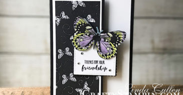 Home To Roost Friendship Butterfly | Stampin Up Demonstrator Linda Cullen | Crafty Stampin’ | Purchase your Stampin’ Up Supplies | Home To Roost Stamp Set | Botanical Butterfly Designer Series Paper | Layering Square Framelits Dies | Stitched Shapes Framelits | Rhinestone Basic Jewels