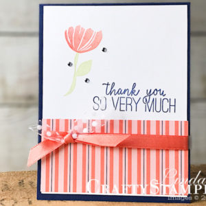 Bloom by Bloom - So Very Much | Stampin Up Demonstrator Linda Cullen | Crafty Stampin’ | Purchase your Stampin’ Up Supplies | Bloom by Bloom Stamp Sets | Happiness Blooms Designer Series Paper | Calypso Coral 3/8” Satin Ribbon | Whisper White 5/8 Polka Dot Tulie Ribbon