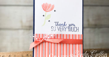 Bloom by Bloom - So Very Much | Stampin Up Demonstrator Linda Cullen | Crafty Stampin’ | Purchase your Stampin’ Up Supplies | Bloom by Bloom Stamp Sets | Happiness Blooms Designer Series Paper | Calypso Coral 3/8” Satin Ribbon | Whisper White 5/8 Polka Dot Tulie Ribbon