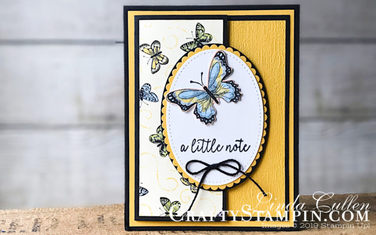 Butterfly Gala - Botanical Butterfly | Stampin Up Demonstrator Linda Cullen | Crafty Stampin’ | Purchase your Stampin’ Up Supplies | Butterfly Gala Stamp Set | Botanical Butterfly Designer Series Paper | Stitched Shapes Framelits Dies | Layering Ovals Framelits Dies | Subtle Dynamic Textued Impressions Embossing Folder |