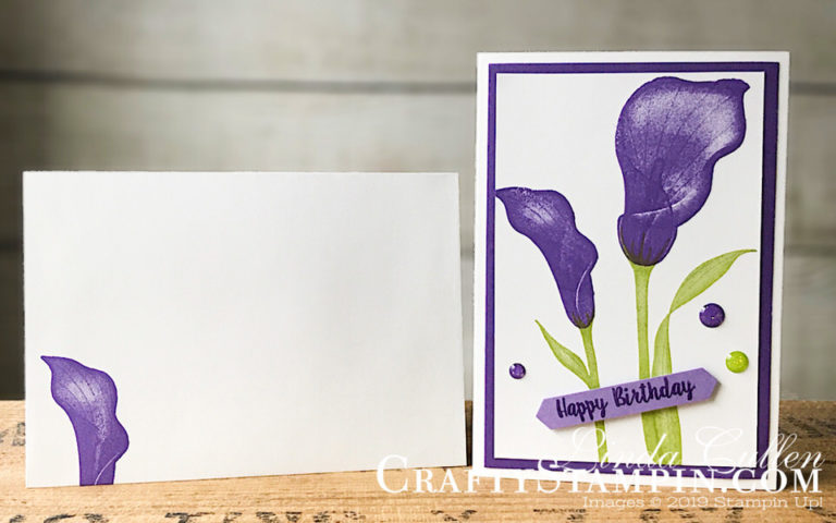 Lasting Lily Note Card | Stampin Up Demonstrator Linda Cullen | Crafty Stampin’ | Purchase your Stampin’ Up Supplies | Lasting Lily Stamp Set | Note Cards & Envelopes Glitter | Enamel Shapes