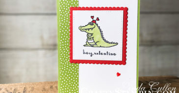 Hey Love Alligator | Stampin Up Demonstrator Linda Cullen | Crafty Stampin’ | Purchase your Stampin’ Up Supplies | Hey Love Stamp Set | Brights 6x6 Designer Series Paper | Layering Square Framelits | Stitched Shapes Framelits | Heart Epoxy Droplets | Stampin Blends