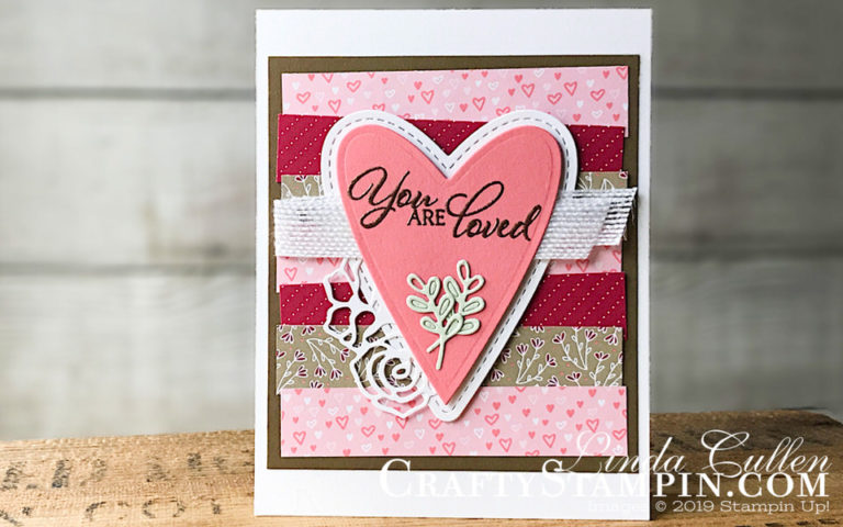 Forever Lovely - You Are Loved | Stampin Up Demonstrator Linda Cullen | Crafty Stampin’ | Purchase your Stampin’ Up Supplies | Forever Lovely Stamp Set | Lovely Flowers Edgelits | Be Mine Stitched Framelits | All My Love Designer Series Paper | Flax Ribbon