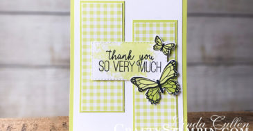 Butterfly Gala with Lemon Lime Twist Gingham | Stampin Up Demonstrator Linda Cullen | Crafty Stampin’ | Purchase your Stampin’ Up Supplies | Butterfly Gala Stamp Set | Butterfly Duet Punch | Gingham Gala Designer Series Paper | Rectangle Stitched Framelits Dies | Wink of Stella