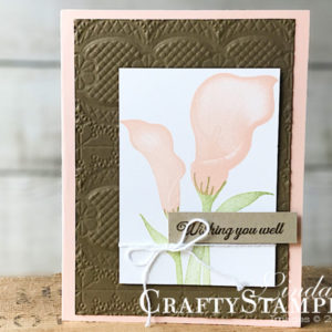Lasting Lily - Wishing You Well | Stampin Up Demonstrator Linda Cullen | Crafty Stampin’ | Purchase your Stampin’ Up Supplies | Lasting Lily Stamp Set | Lace Dynamic Embossing Folder | Whisper White Solid Baker’s Twine |