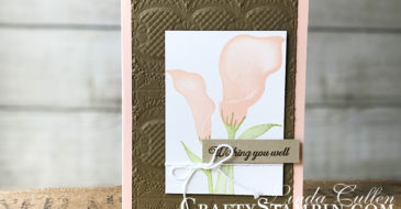 Lasting Lily - Wishing You Well | Stampin Up Demonstrator Linda Cullen | Crafty Stampin’ | Purchase your Stampin’ Up Supplies | Lasting Lily Stamp Set | Lace Dynamic Embossing Folder | Whisper White Solid Baker’s Twine |